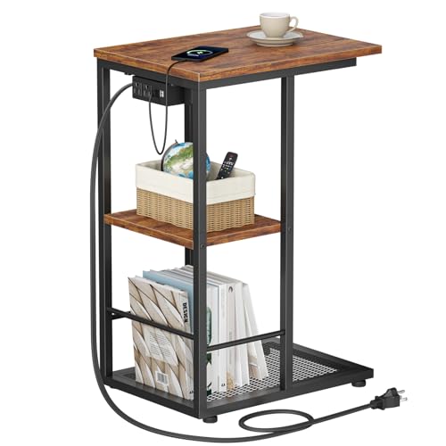 C Shaped End Table with Charging Station and USB Ports