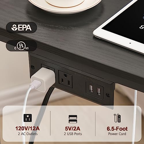 C-Shaped Couch Table with Charging Station and TV Trays