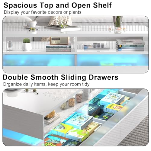 LED Coffee Table with 2 Drawers and Open Shelf