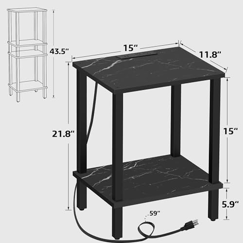 TUTOTAK End Table with USB Ports and Outlets