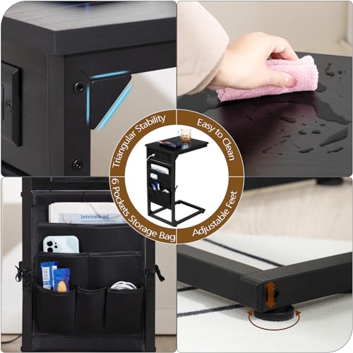 AMHANCIBLE C Shaped End Table Set of 2, 11.4 inch Width Side Table for Couch, Sofa Table with Charging Station for Living Room, Couch Table with Storage, TV Tray for Bedroom, Black, HET04CBK