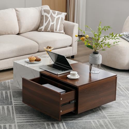 LED Coffee Table with Storage Drawers, Modern Design