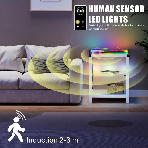 Smart End Table with Charging Station and RGB Lights