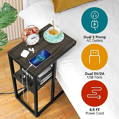 C Shaped End Table with Charging Station and USB Ports