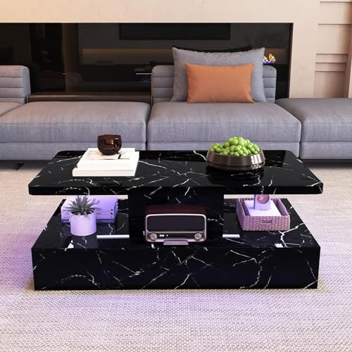 Black Gloss Coffee Table with Smart LED Lights