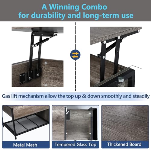 LED Lift Top Coffee Table with Hidden Compartment & Power Outlet