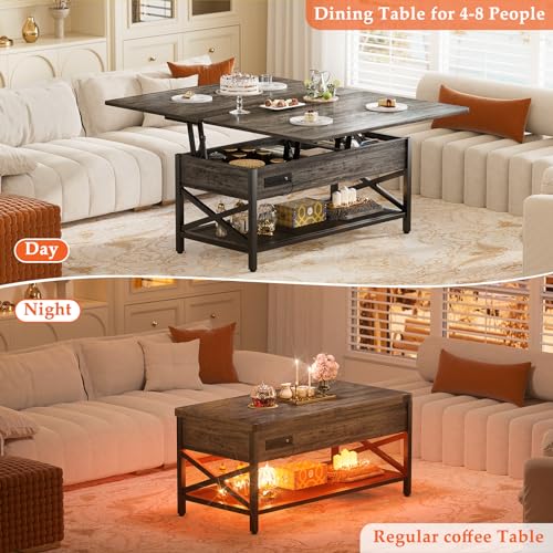 Multi-Function Coffee Table with LED Light and Power Outlet