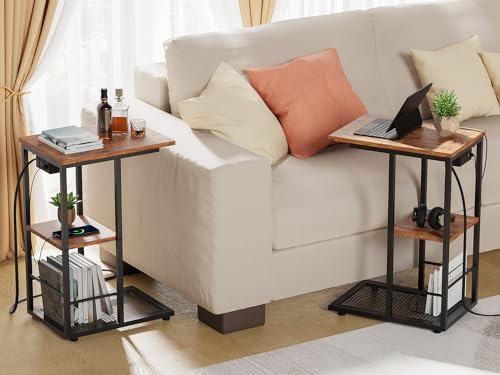 C Shaped End Table with Charging Station and USB Ports