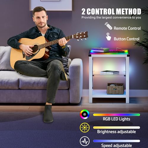 Smart End Table with Charging Station and RGB Lights