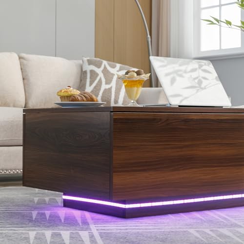 LED Coffee Table with Storage Drawers, Modern Design