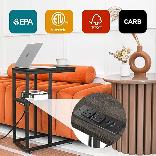 C Shaped End Table with Charging Station and USB Ports