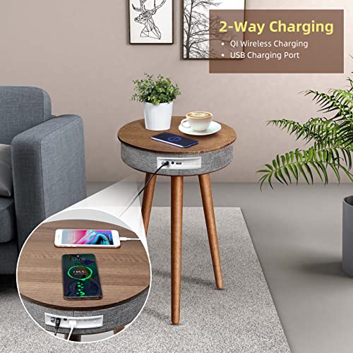 Smart End Table with Bluetooth Speaker, Wireless Charger