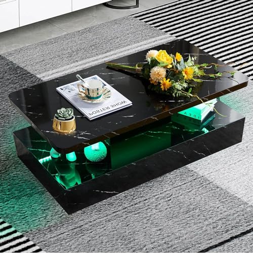 Black Gloss Coffee Table with Smart LED Lights