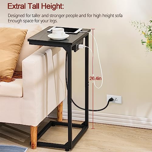C-Shaped Couch Table with Charging Station and TV Trays