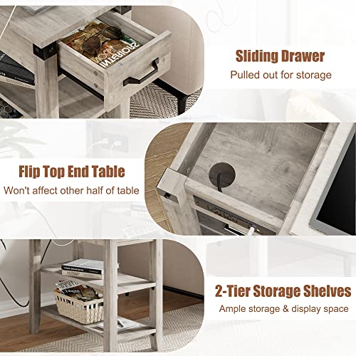 IDEALHOUSE End Table w/ USB Ports, Outlets, Drawer