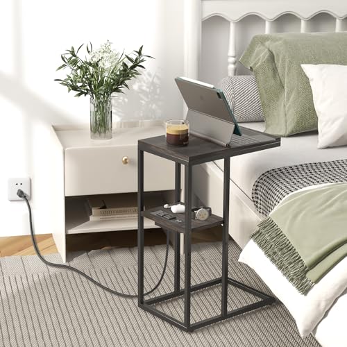 C Shaped End Table with Charging Station and USB Ports