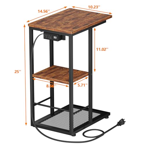 C Shaped End Table with Charging Station and USB Ports