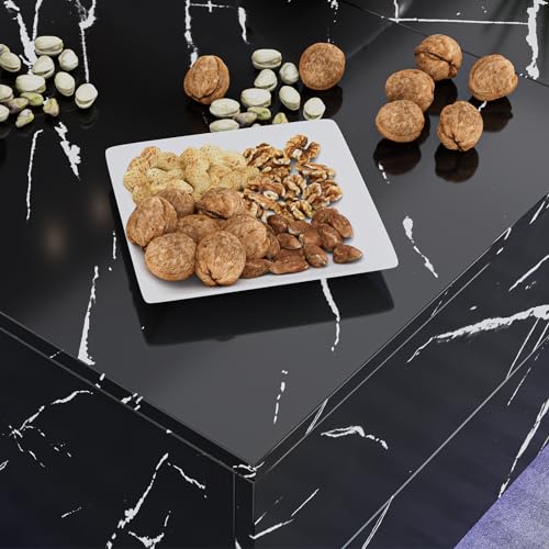 Modern Black Coffee Table with LED Lights and Storage