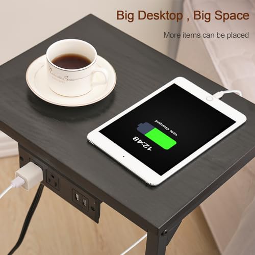 C-Shaped Couch Table with Charging Station and TV Trays