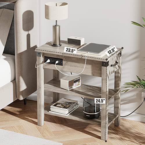 IDEALHOUSE End Table w/ USB Ports, Outlets, Drawer