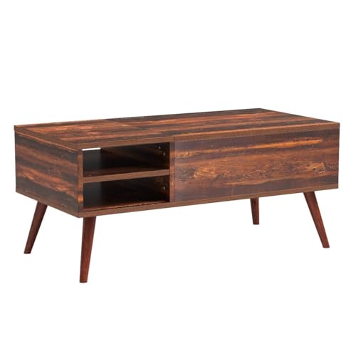 Rustic Oak Lift Top Coffee Table with Hidden Compartment