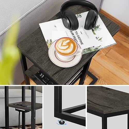 C Shaped End Table with Charging Station and USB Ports