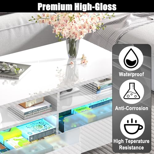 LED Coffee Table with 2 Drawers and Open Shelf