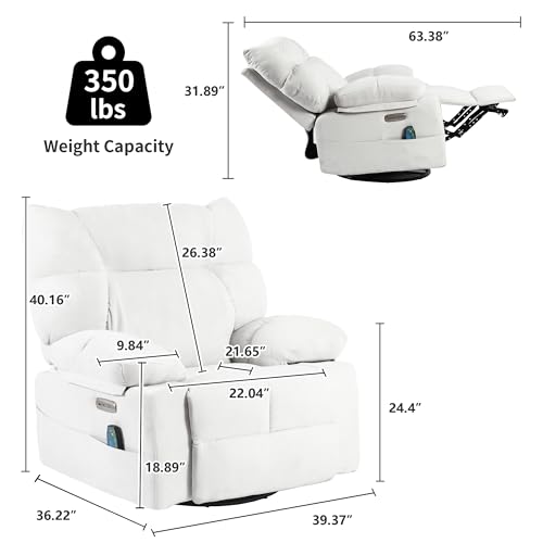 White Power Recliner Chair with Massage and USB Ports