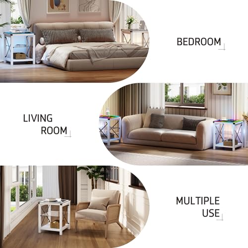 Smart End Table with Charging Station and RGB Lights