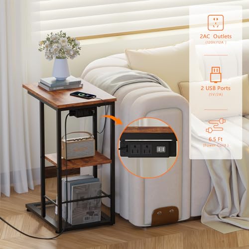 C Shaped End Table with Charging Station and USB Ports