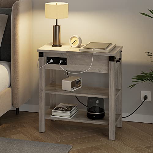 IDEALHOUSE End Table w/ USB Ports, Outlets, Drawer