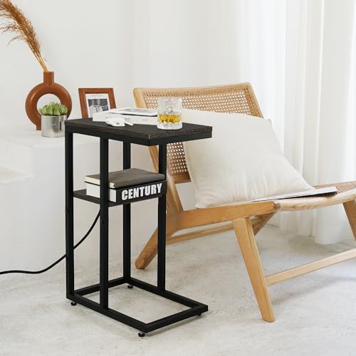 C Shaped End Table with Charging Station and USB Ports