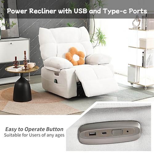 White Power Recliner Chair with Massage and USB Ports