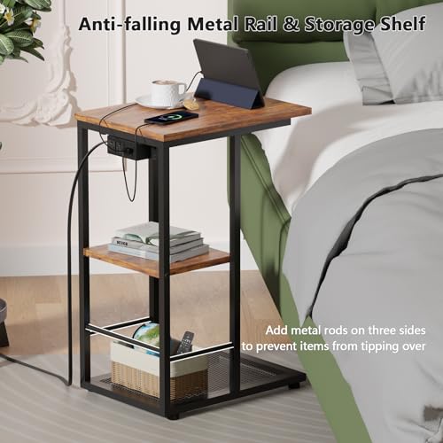 C Shaped End Table with Charging Station and USB Ports