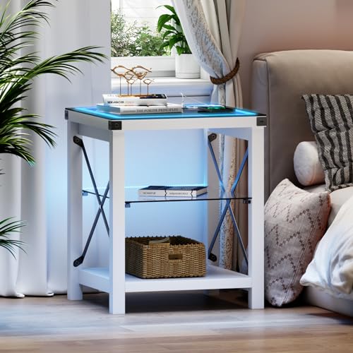 Smart End Table with Charging Station and RGB Lights