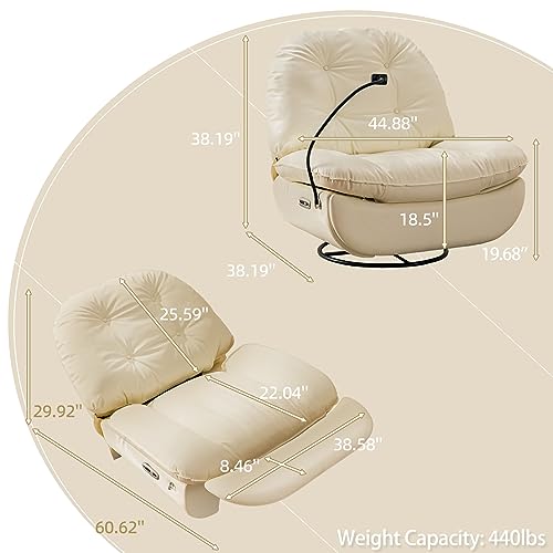 Modern White Swivel Recliner Chair with USB Port