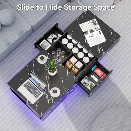 Modern Black Coffee Table with LED Lights and Storage