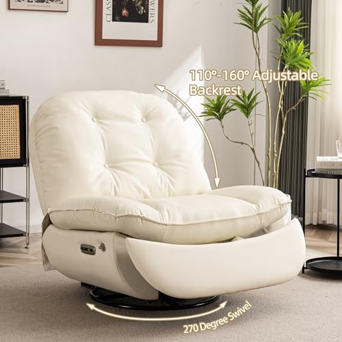 Modern White Swivel Recliner Chair with USB Port