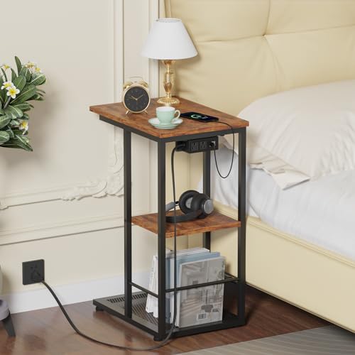 C Shaped End Table with Charging Station and USB Ports