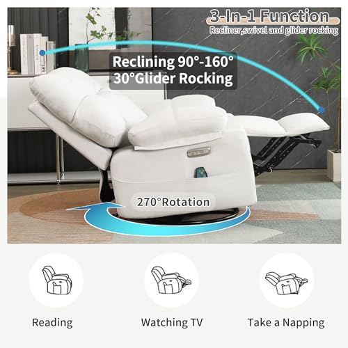 White Power Recliner Chair with Massage and USB Ports