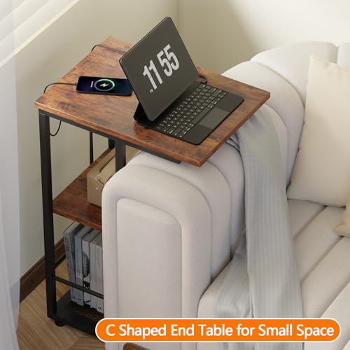 C Shaped End Table with Charging Station and USB Ports