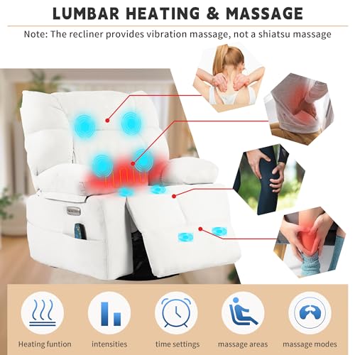 White Power Recliner Chair with Massage and USB Ports