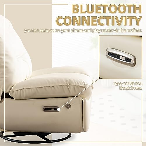 Modern White Swivel Recliner Chair with USB Port