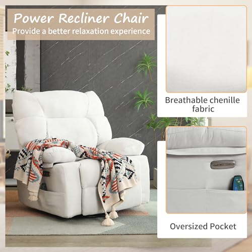 White Power Recliner Chair with Massage and USB Ports