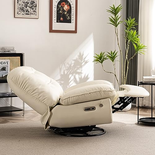 Modern White Swivel Recliner Chair with USB Port