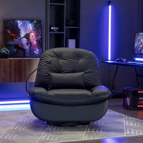 Voice-Controlled Electric Recliner Swivel Chair - Black Leather