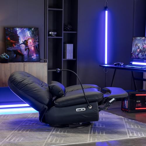 Voice-Controlled Electric Recliner Swivel Chair - Black Leather