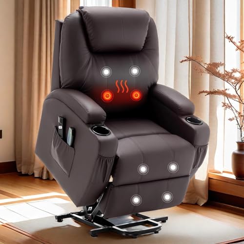 Power lift recliner with massage, heating, and cup holder