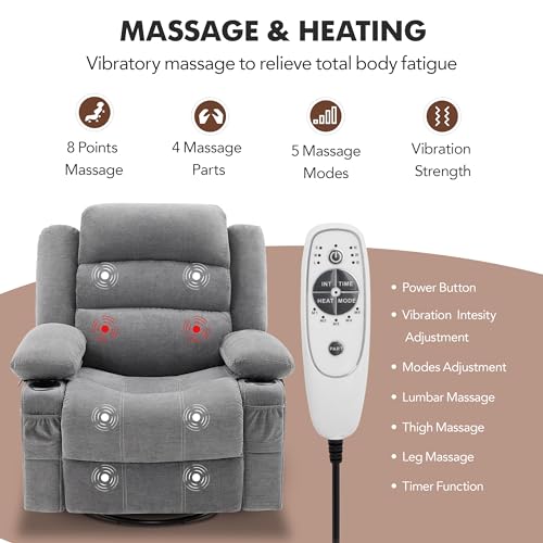 DIFUY Swivel Rocker Recliner Chair with Heat & Massage