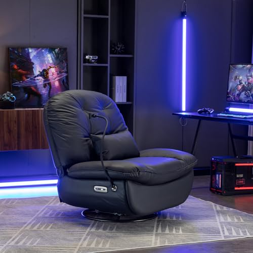 Voice-Controlled Electric Recliner Swivel Chair - Black Leather